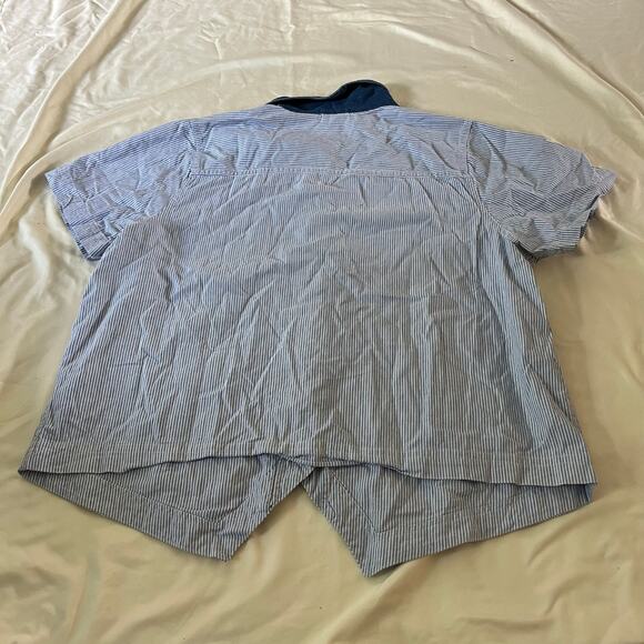 Vtg Y2K 2000s Blue Pinstripe Floral Embroidered Cottagecore Top Plus Sz 18W - Picture 5 of 7